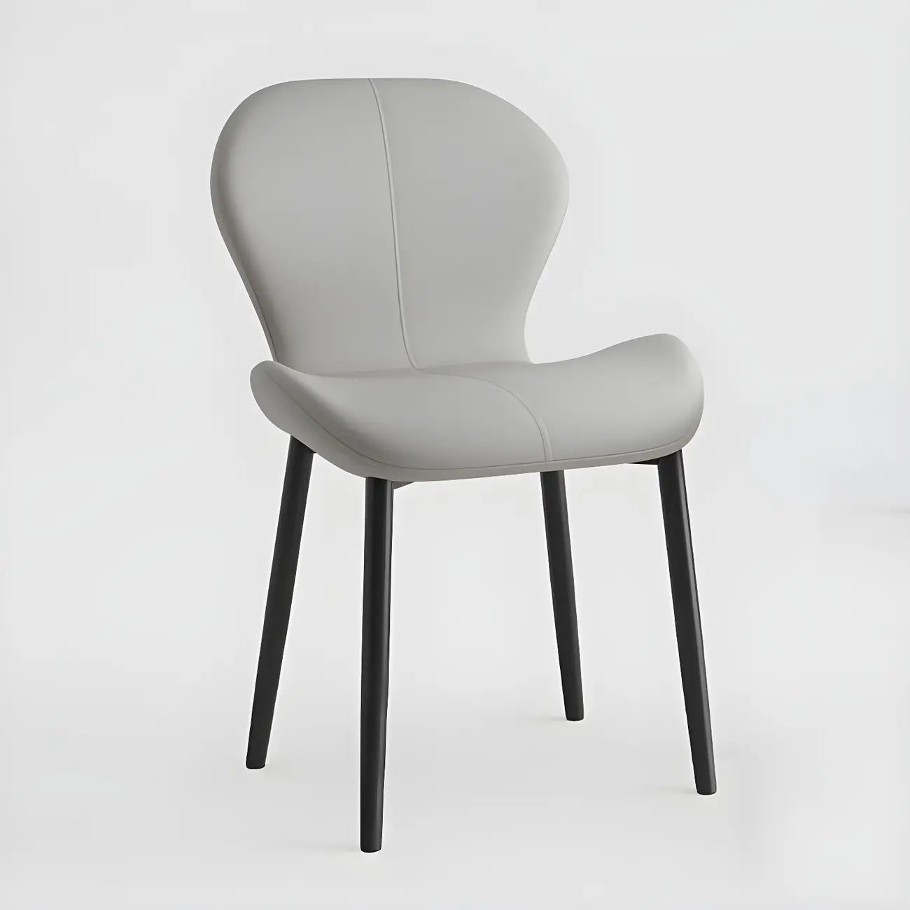 Art Deco Curved Back Leather Dining Chair Solid Back