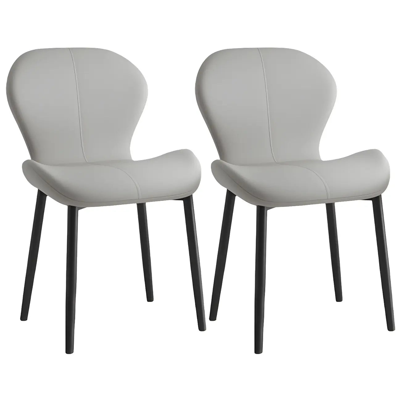 Art Deco Curved Back Leather Dining Chair Solid Back