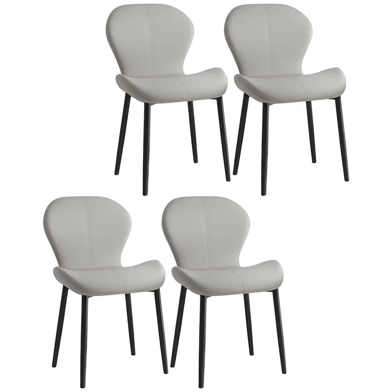 Art Deco Curved Back Leather Dining Chair Solid Back