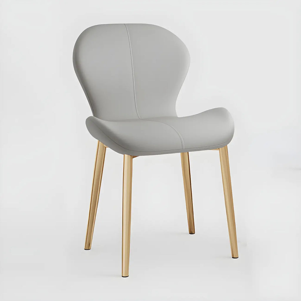 Art Deco Curved Back Leather Dining Chair Solid Back