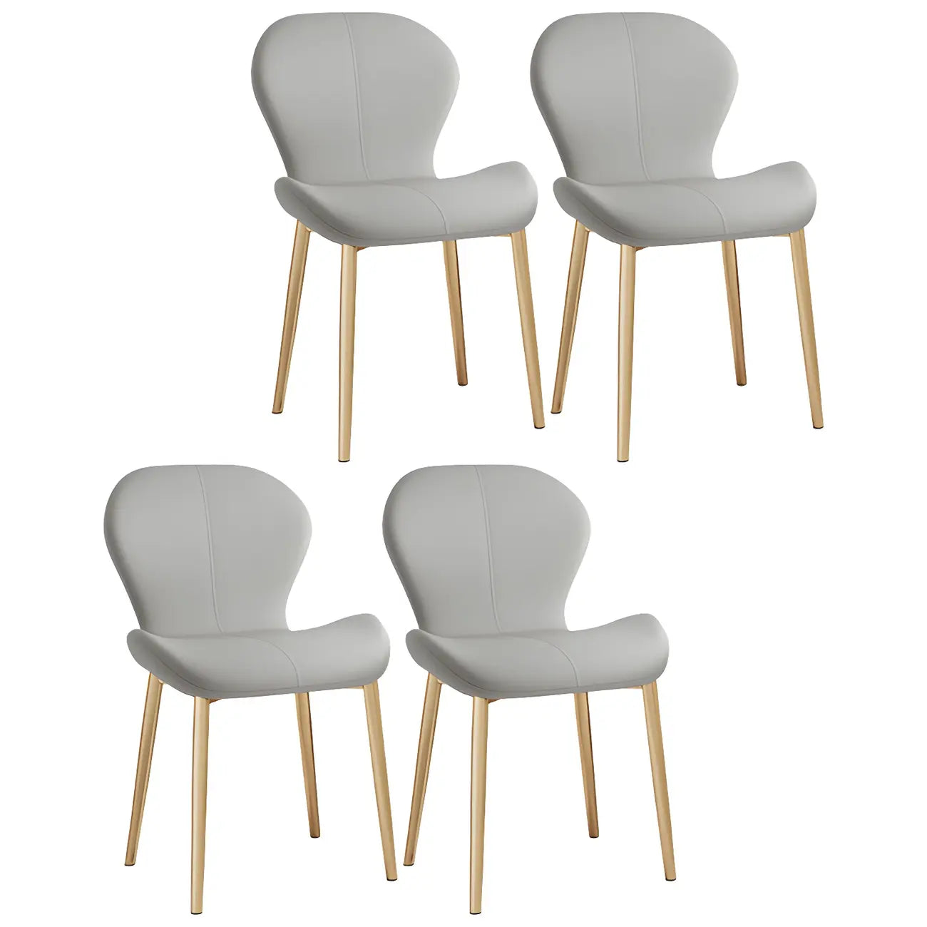 Art Deco Curved Back Leather Dining Chair Solid Back