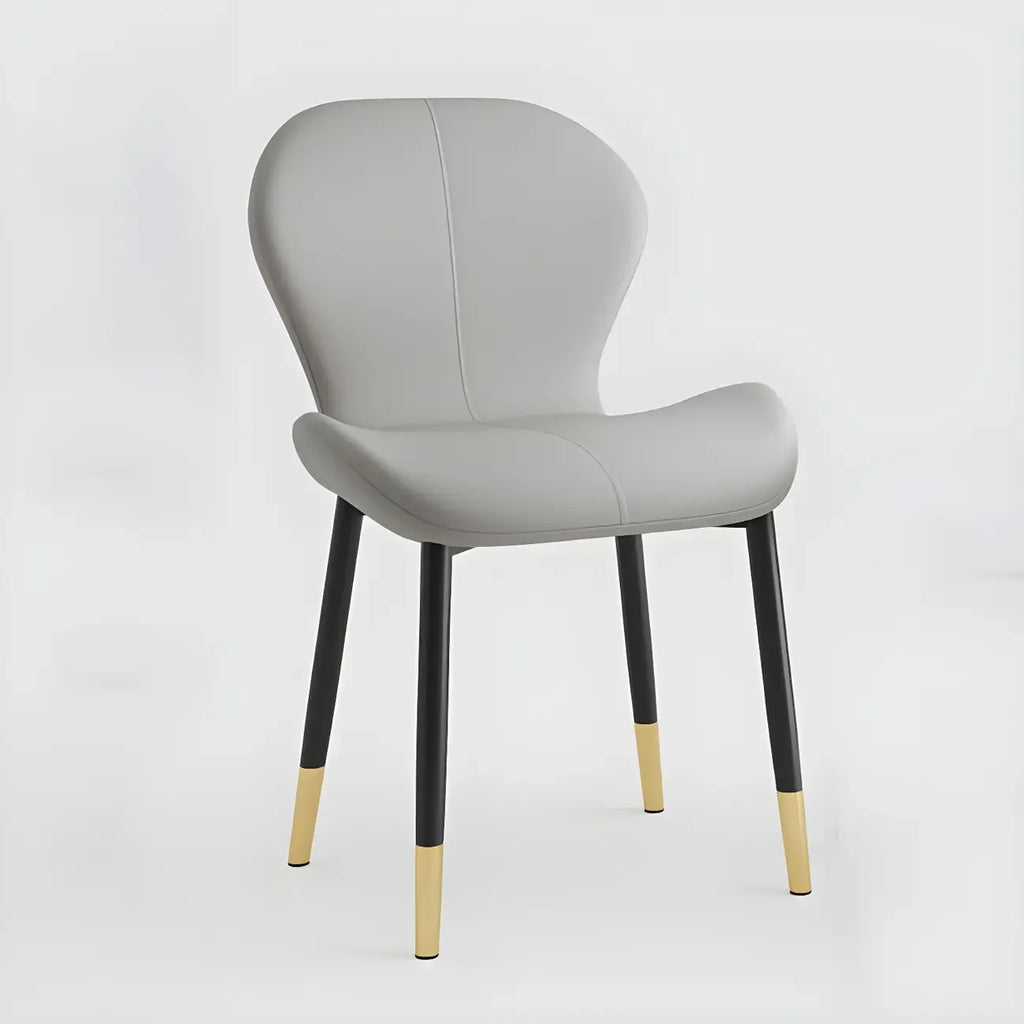 Art Deco Curved Back Leather Dining Chair Solid Back