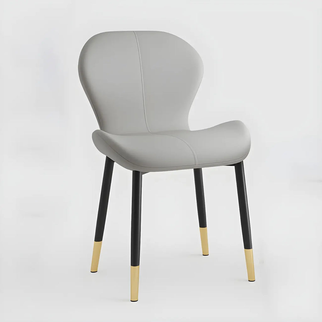 Art Deco Curved Back Leather Dining Chair Solid Back