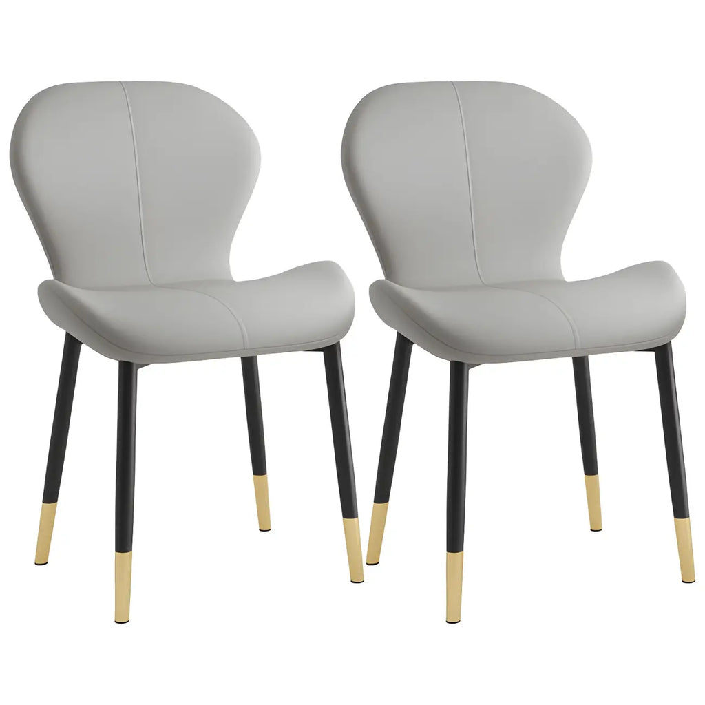 Art Deco Curved Back Leather Dining Chair Solid Back