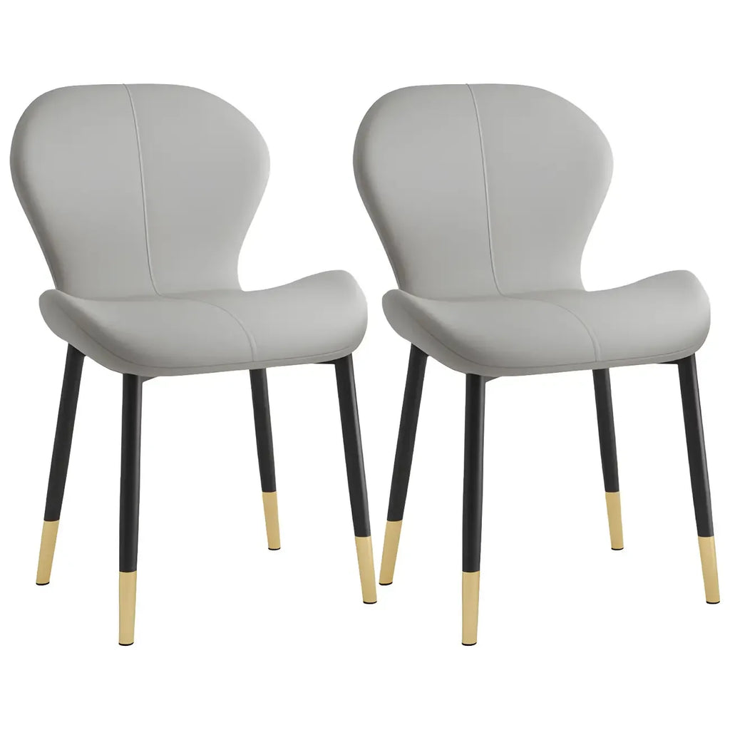 Art Deco Curved Back Leather Dining Chair Solid Back
