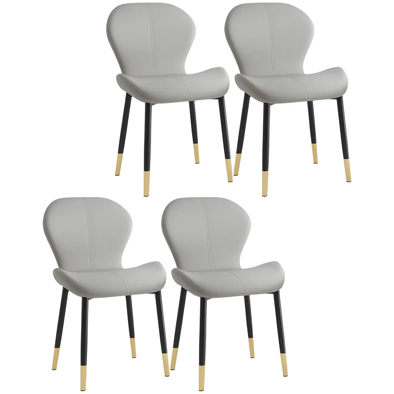 Art Deco Curved Back Leather Dining Chair Solid Back