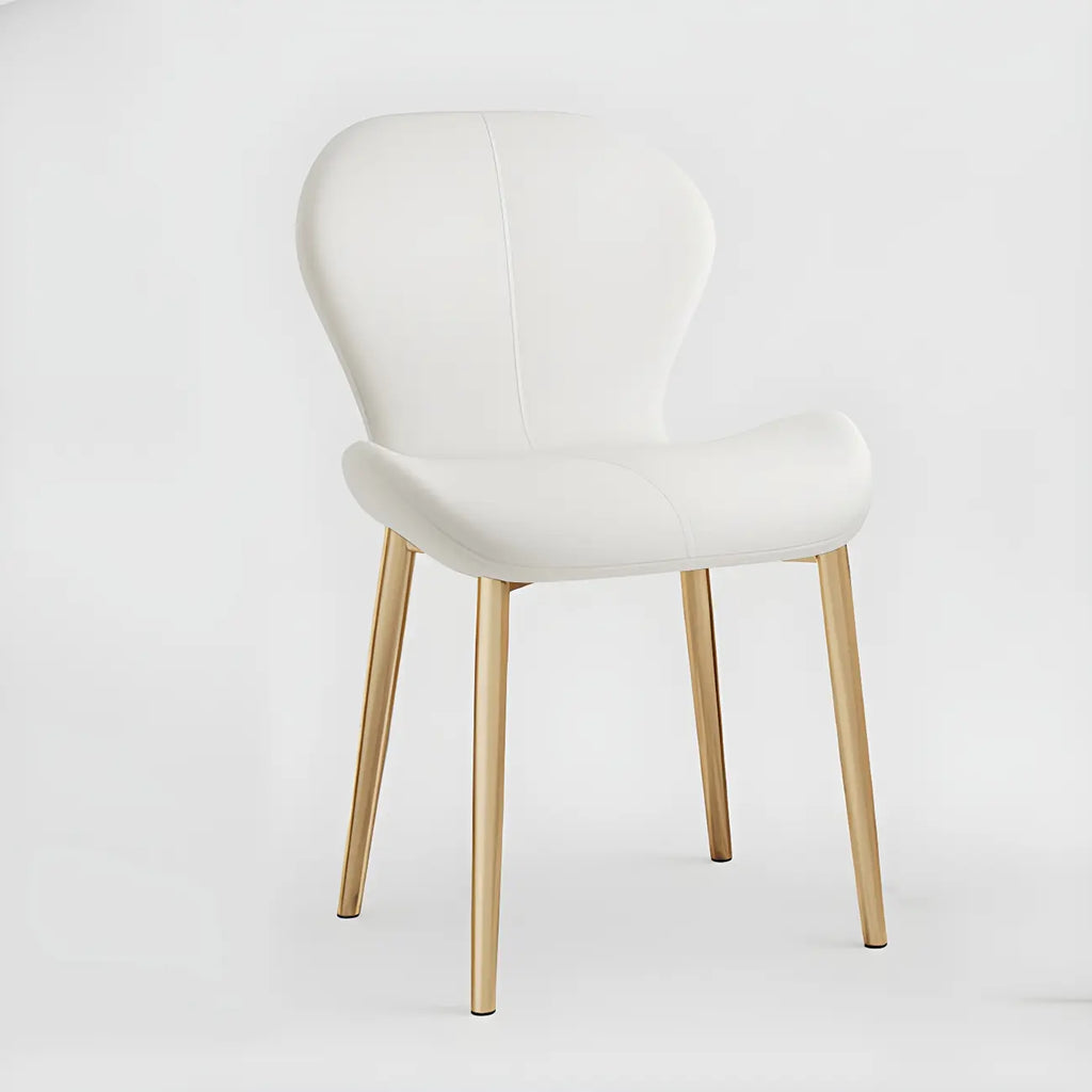 Art Deco Curved Back Leather Dining Chair Solid Back