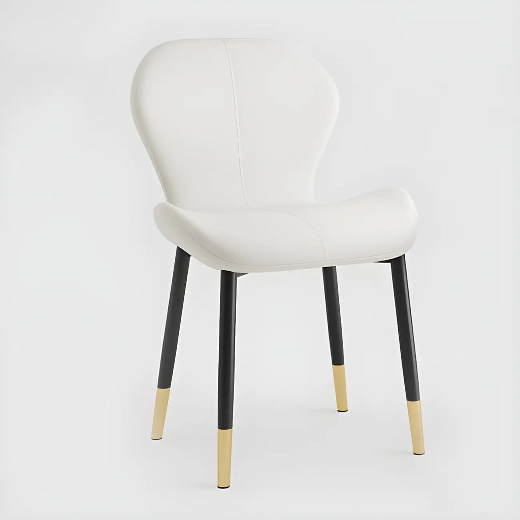 Art Deco Curved Back Leather Dining Chair Solid Back