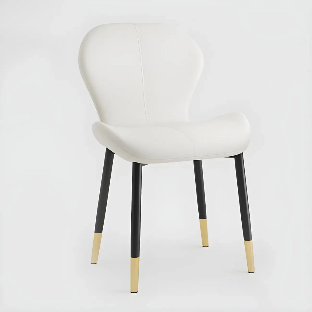 Art Deco Curved Back Leather Dining Chair Solid Back
