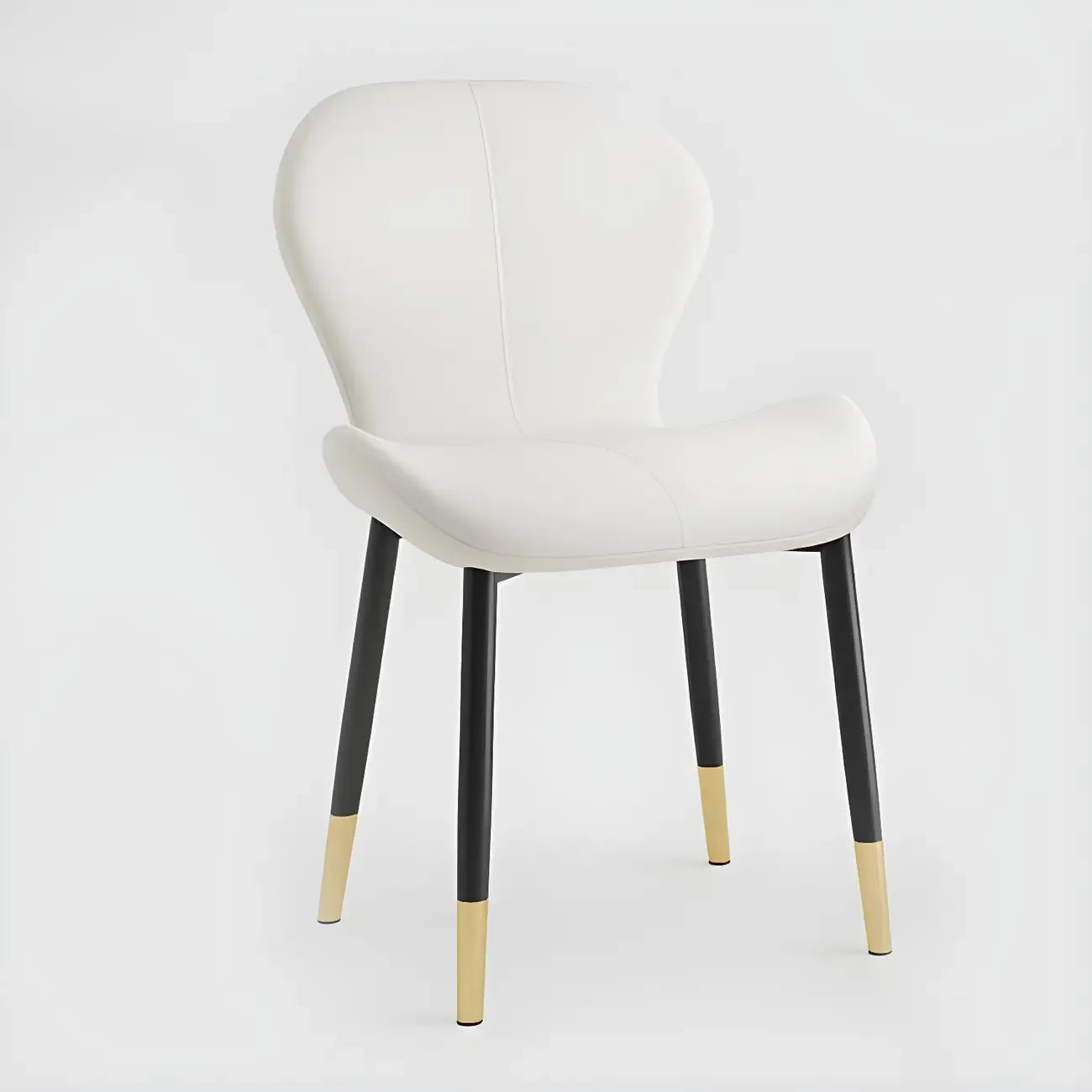 Art Deco Curved Back Leather Dining Chair Solid Back
