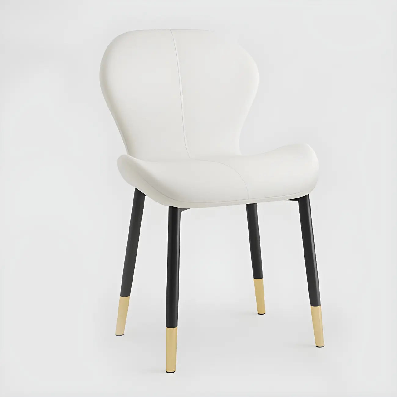 Art Deco Curved Back Leather Dining Chair Solid Back