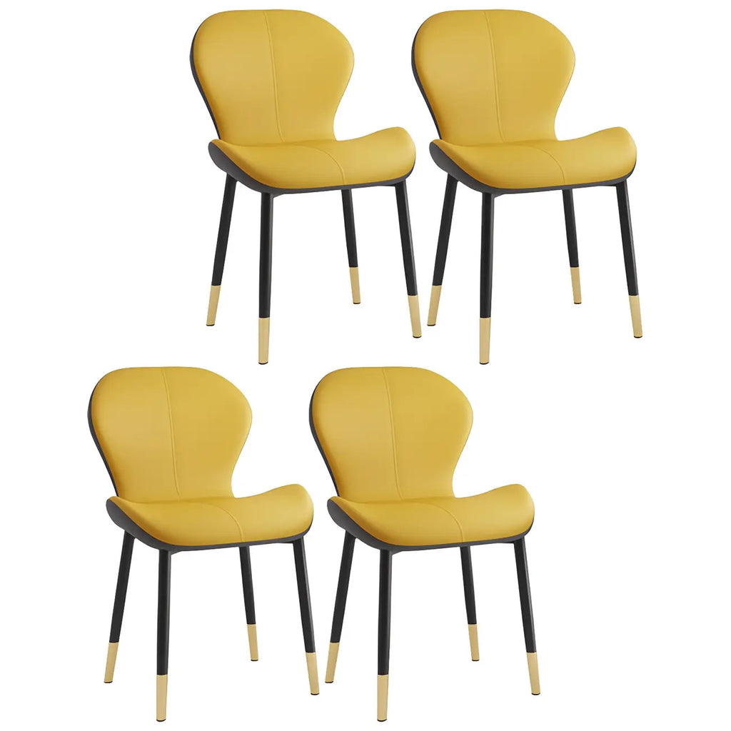 Art Deco Curved Back Leather Dining Chair Solid Back