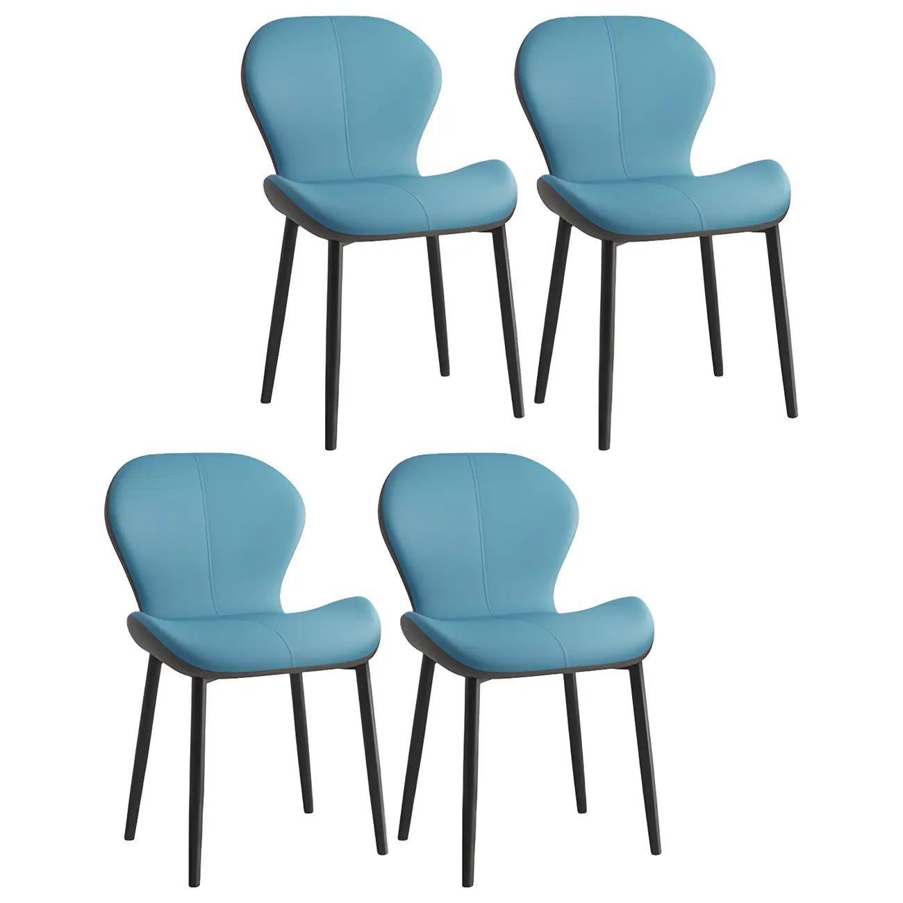 Art Deco Curved Back Leather Dining Chair Solid Back