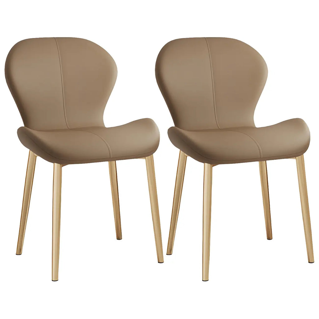 Art Deco Curved Back Leather Dining Chair Solid Back