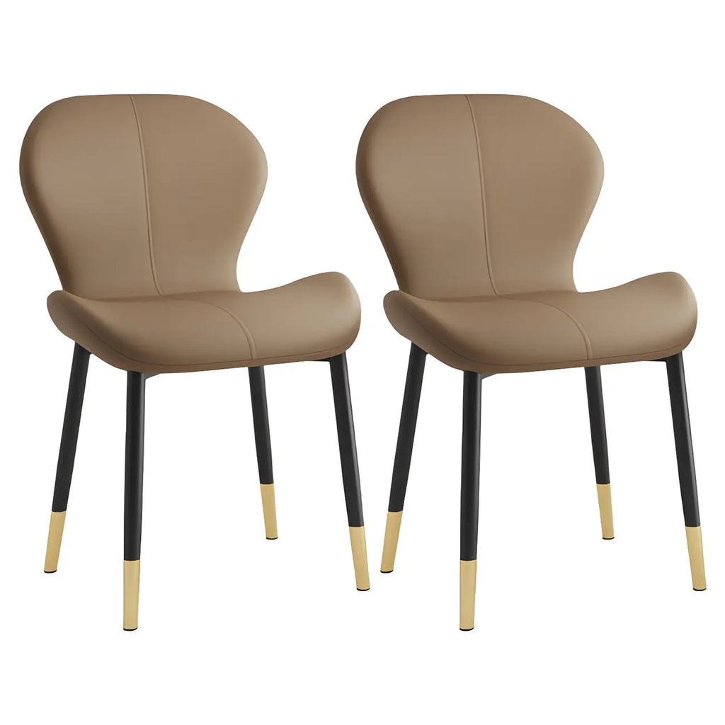 Art Deco Curved Back Leather Dining Chair Solid Back
