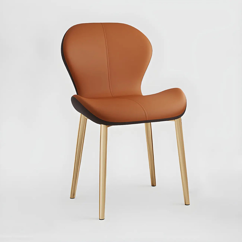 Art Deco Curved Back Leather Dining Chair Solid Back