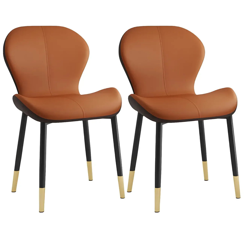 Art Deco Curved Back Leather Dining Chair Solid Back