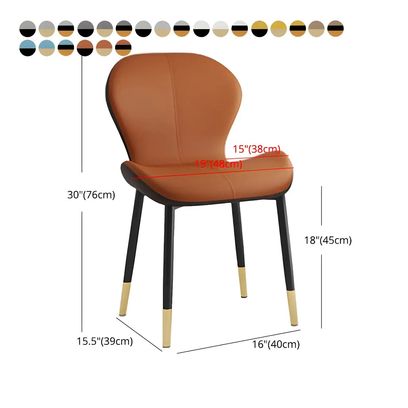 Art Deco Curved Back Leather Dining Chair Solid Back