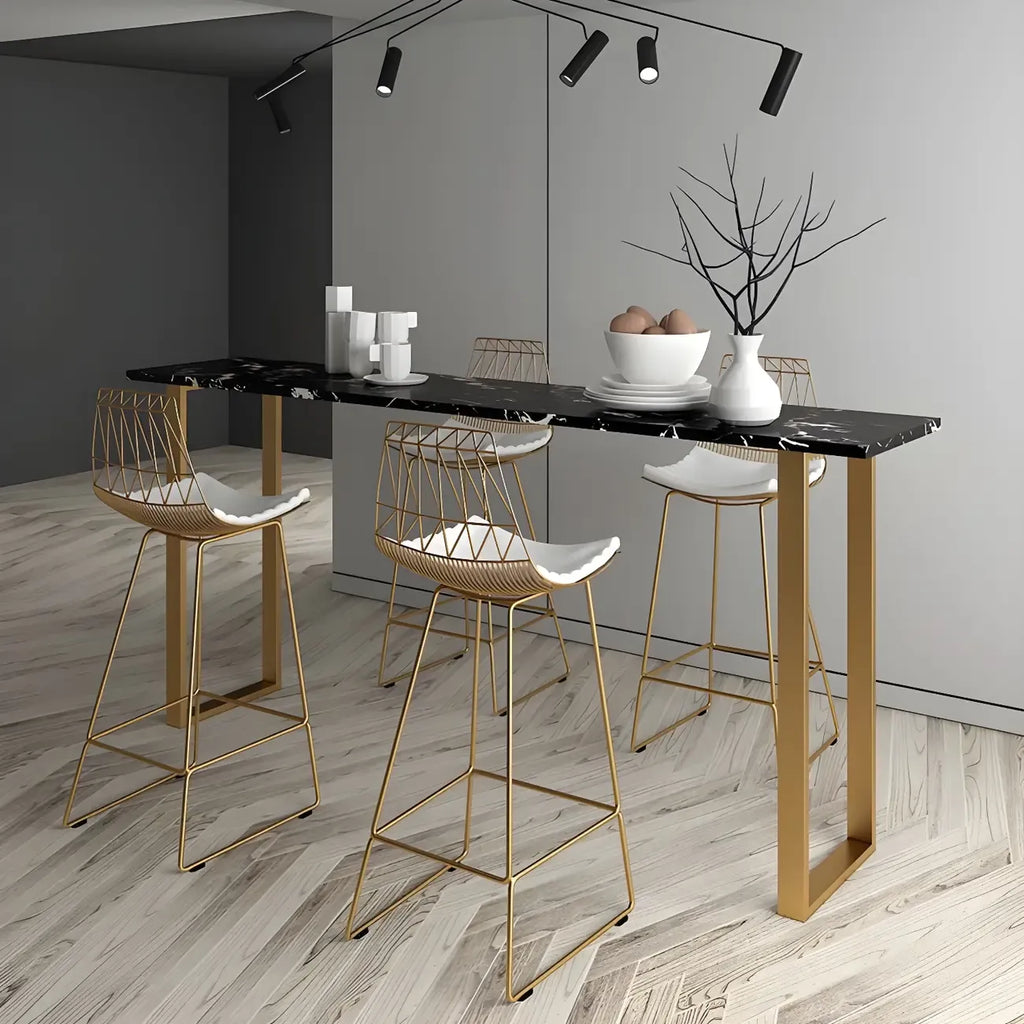Black Rectangle Marble Tall Bar Table Gold Base
