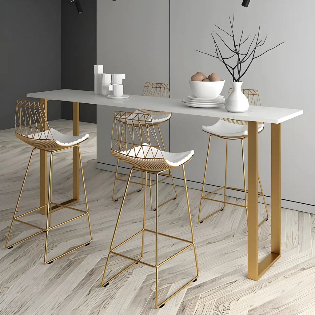 Black Rectangle Marble Tall Bar Table Gold Base