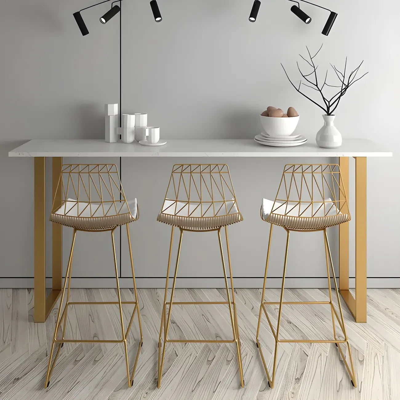 Black Rectangle Marble Tall Bar Table Gold Base