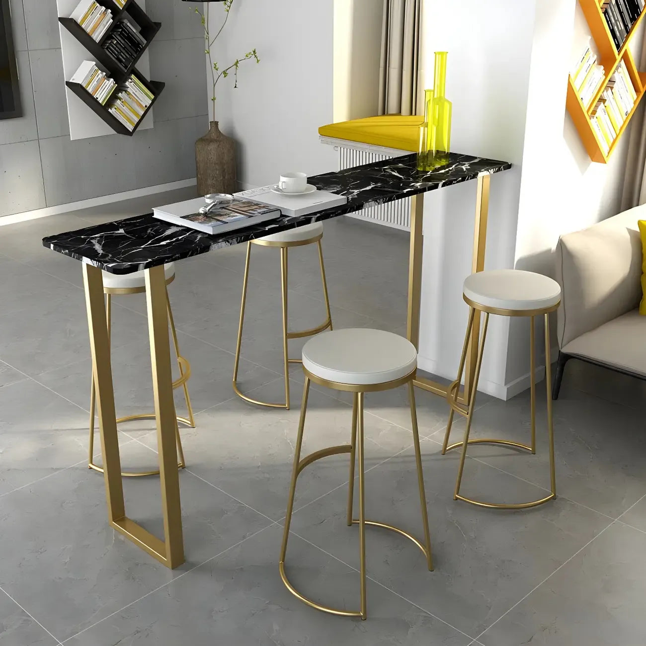 Black Rectangle Marble Tall Bar Table Gold Base