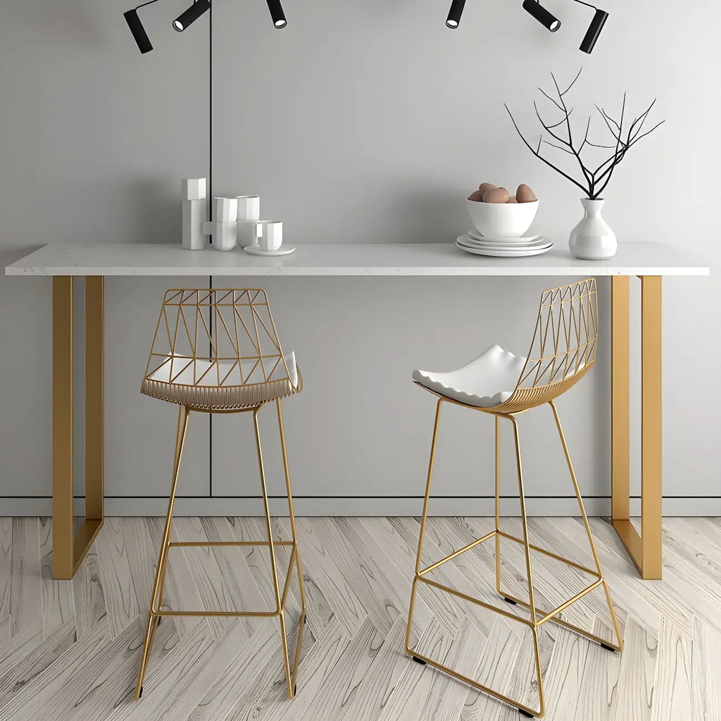 Black Rectangle Marble Tall Bar Table Gold Base