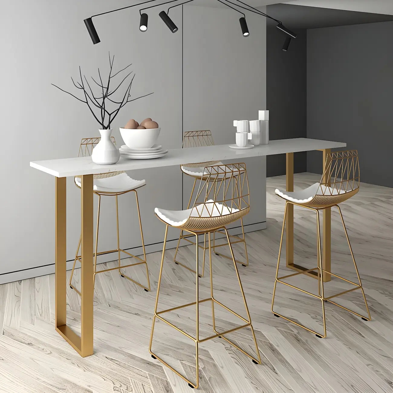 Black Rectangle Marble Tall Bar Table Gold Base