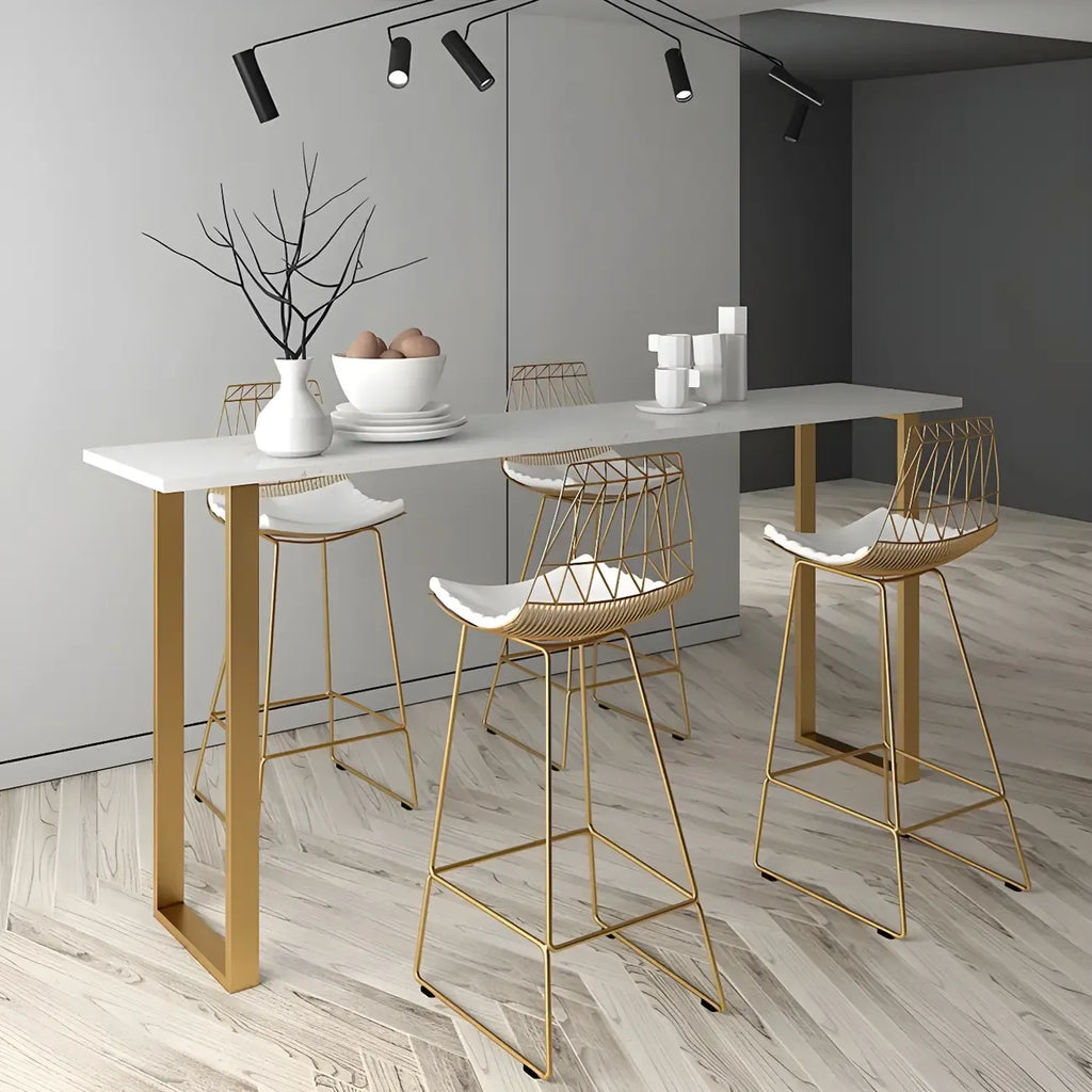 Black Rectangle Marble Tall Bar Table Gold Base