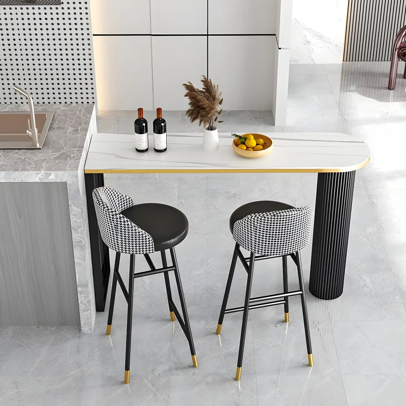 Modern Oval Stone Top High Bartop Table for Kitchen Island