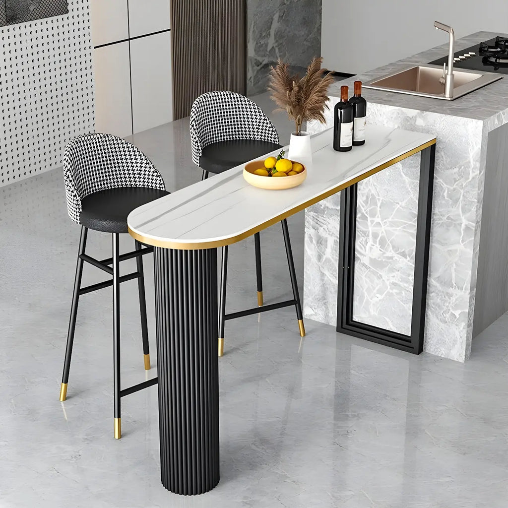 Modern Oval Stone Top High Bartop Table for Kitchen Island