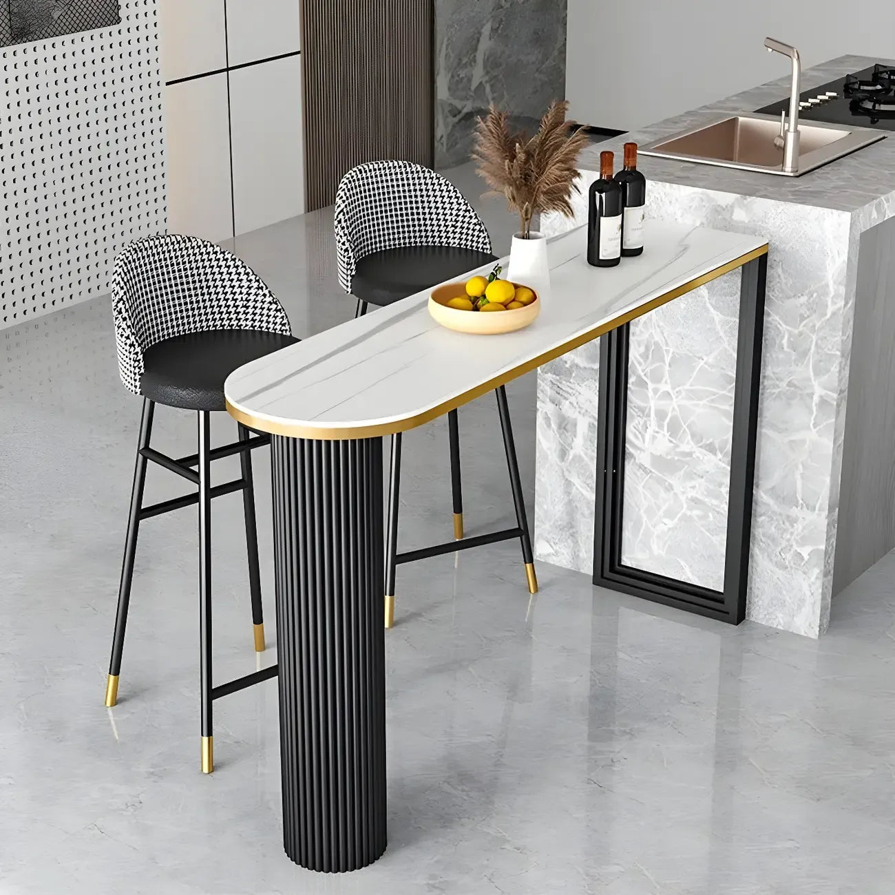 Modern Oval Stone Top High Bartop Table for Kitchen Island