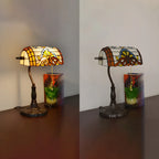 HomeyFad Retro Stained Glass LED Banker Table Lamp in Pull Chain