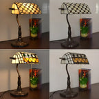 HomeyFad Retro Stained Glass LED Banker Table Lamp in Pull Chain