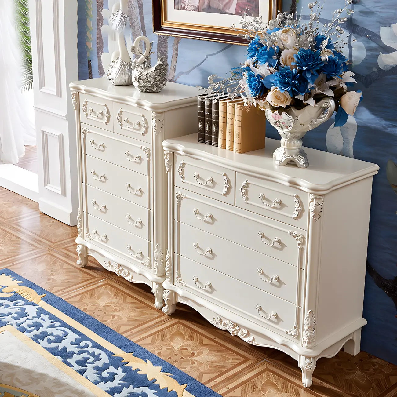 Classic White Wooden Dresser with Storage Chest