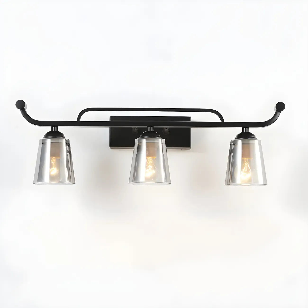3-Light Modern Straight Bell Glass Black Vanity Light for Bathroom