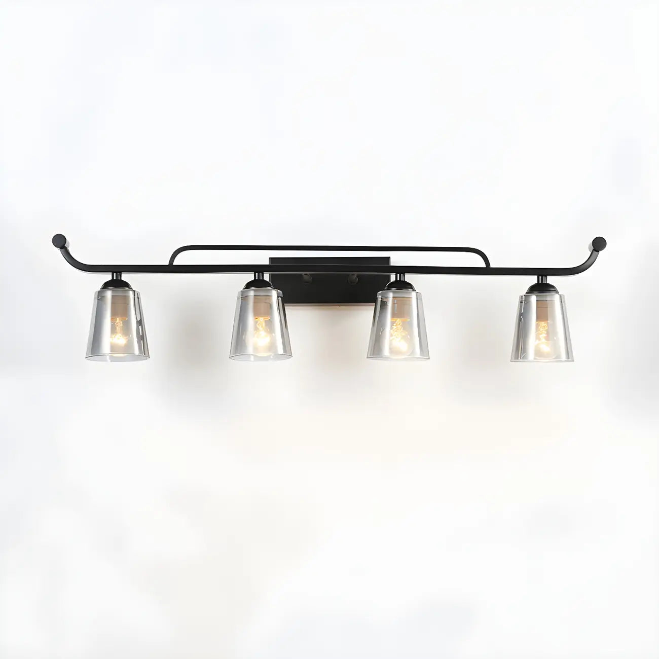 3-Light Modern Straight Bell Glass Black Vanity Light for Bathroom