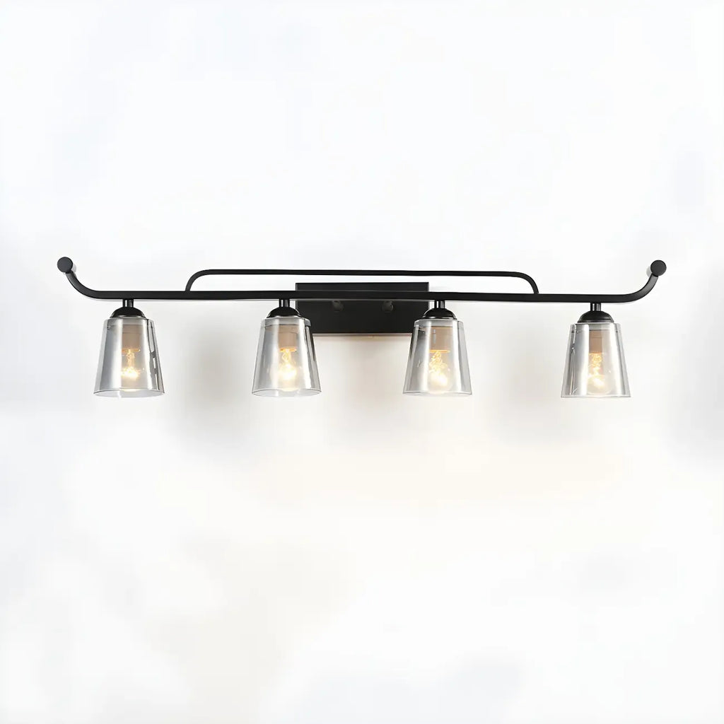 3-Light Modern Straight Bell Glass Black Vanity Light for Bathroom