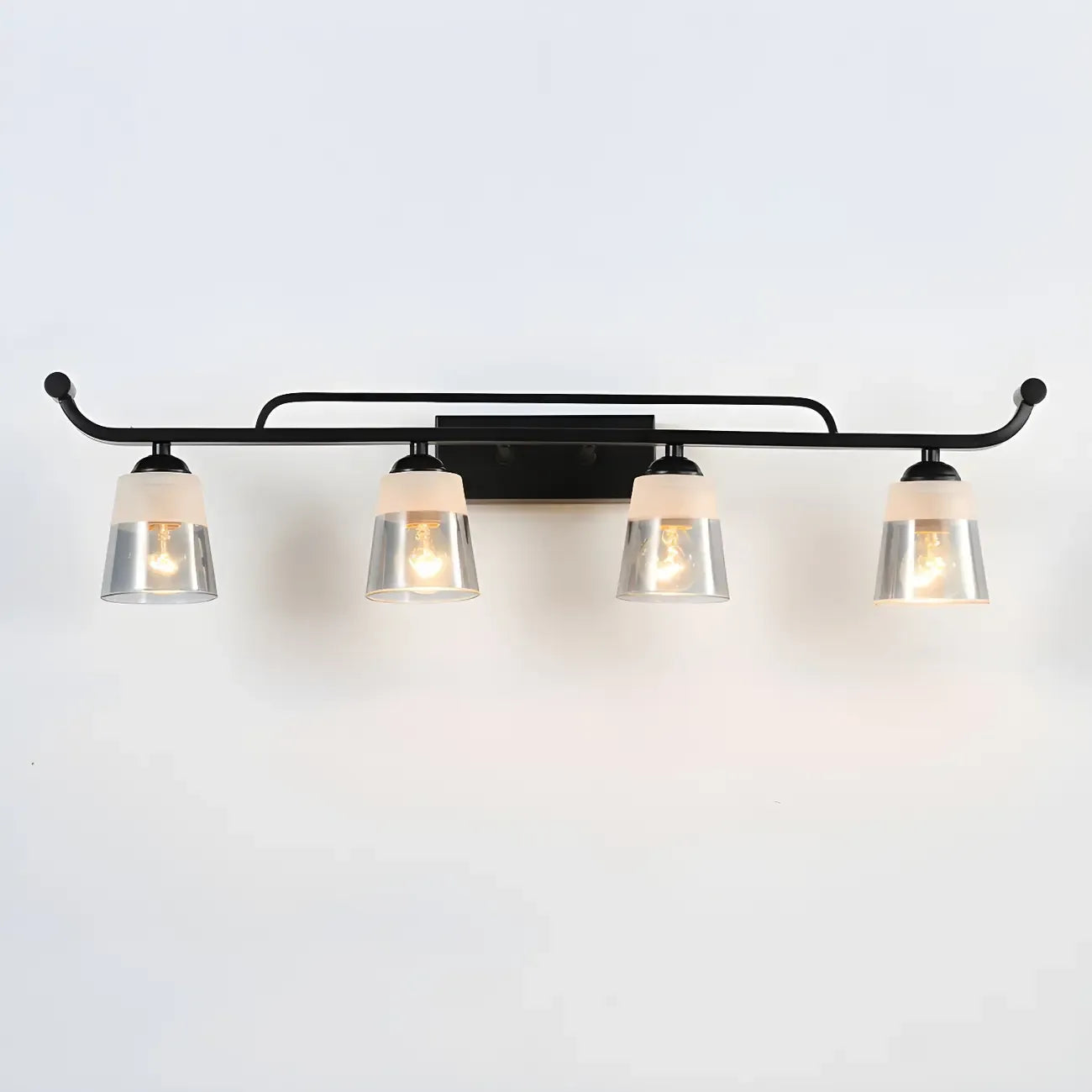 3-Light Modern Straight Bell Glass Black Vanity Light for Bathroom