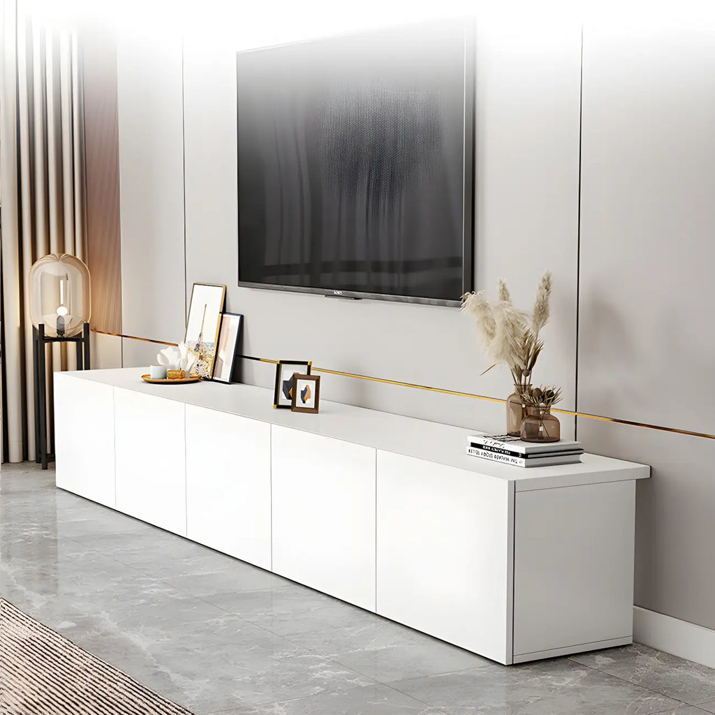 63 White Wooden Cable Management TV Stand with Drawers