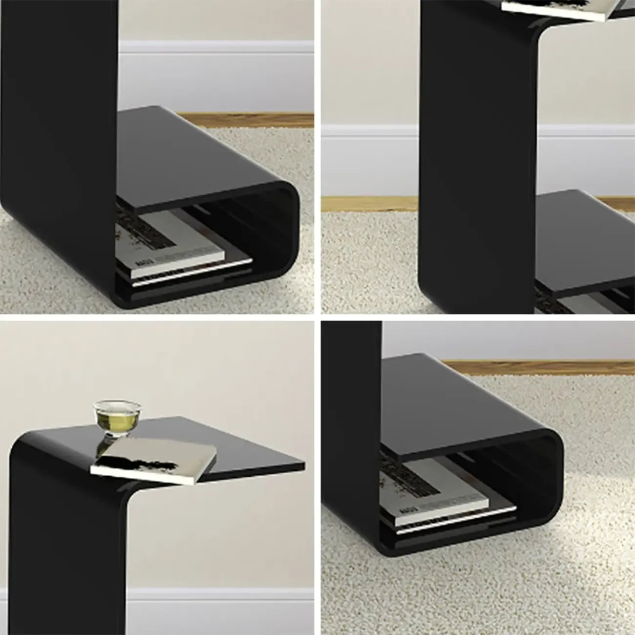 Minimalist Acrylic C-Shaped Side Table with Storage