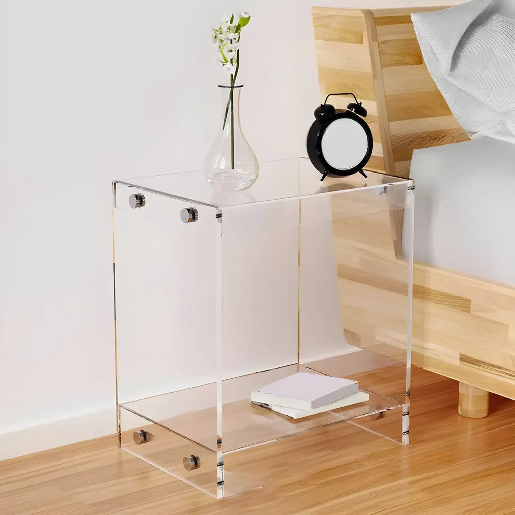 Modern Acrylic Bedside Table with Shelf