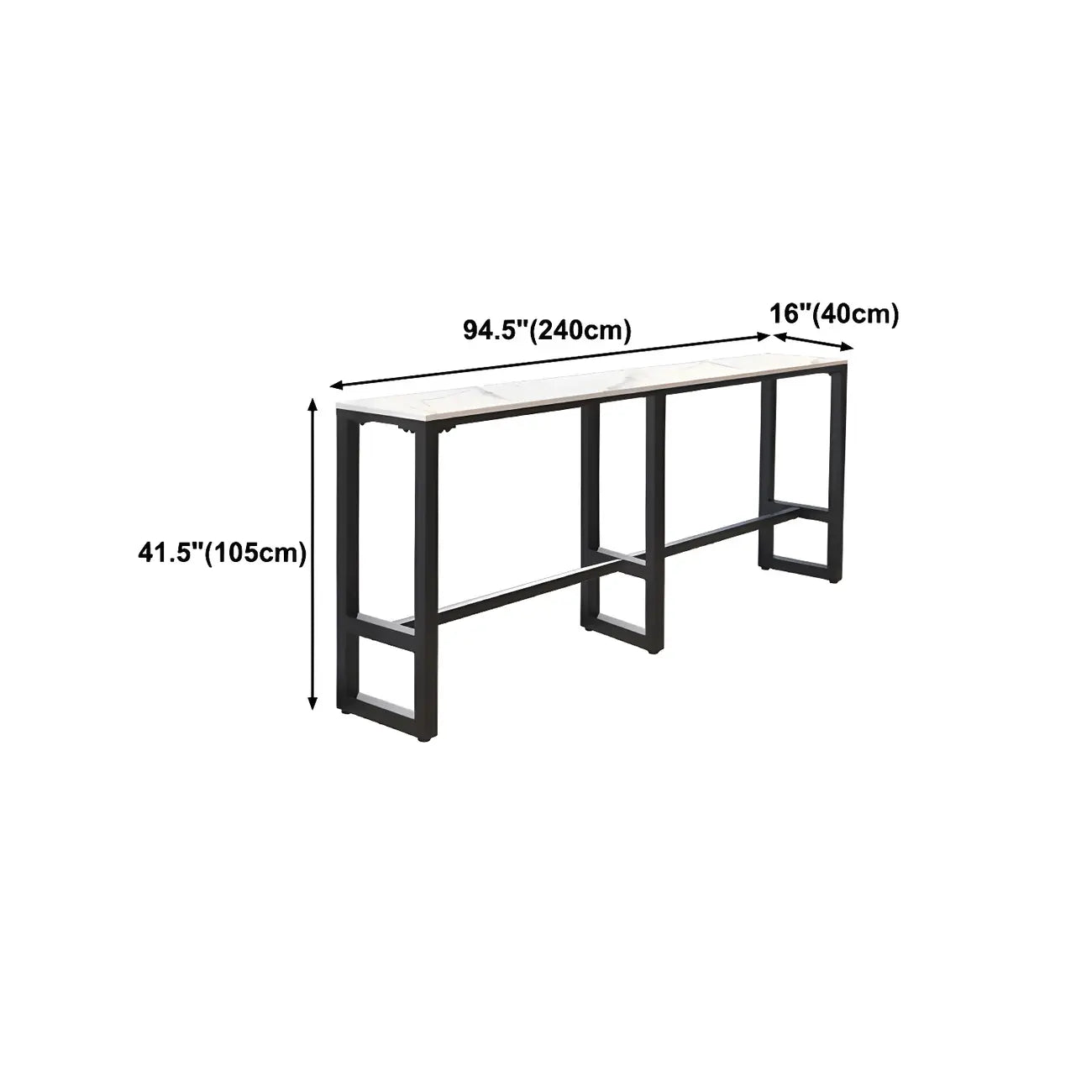 Rectangular White Marble Top Bar Tables with Iron Base