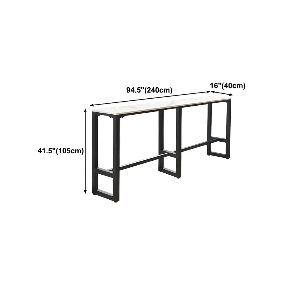 Rectangular White Marble Top Bar Tables with Iron Base
