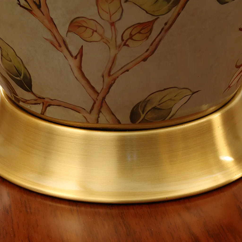 HomeyFad Classical Light Yellow Fabric Shade Floral Ceramic Table Lamp