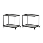 Gold Glass Rectangular Top Shelf Side Table on Wheels