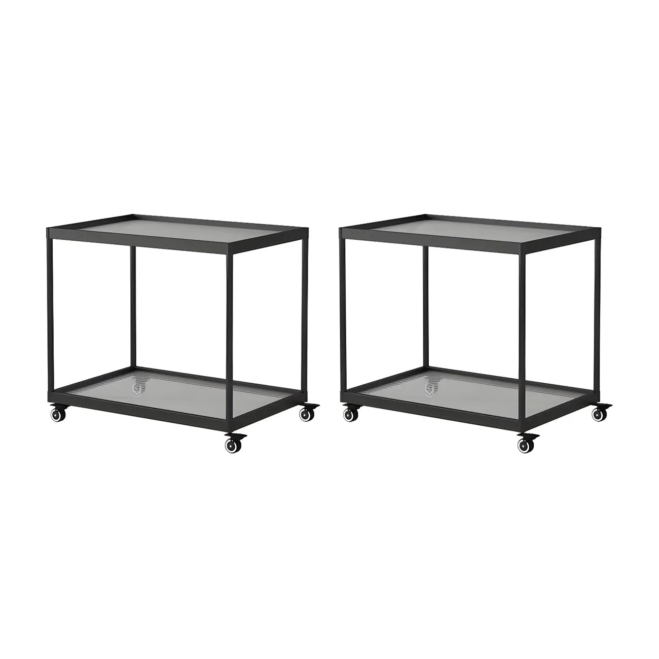 Gold Glass Rectangular Top Shelf Side Table on Wheels