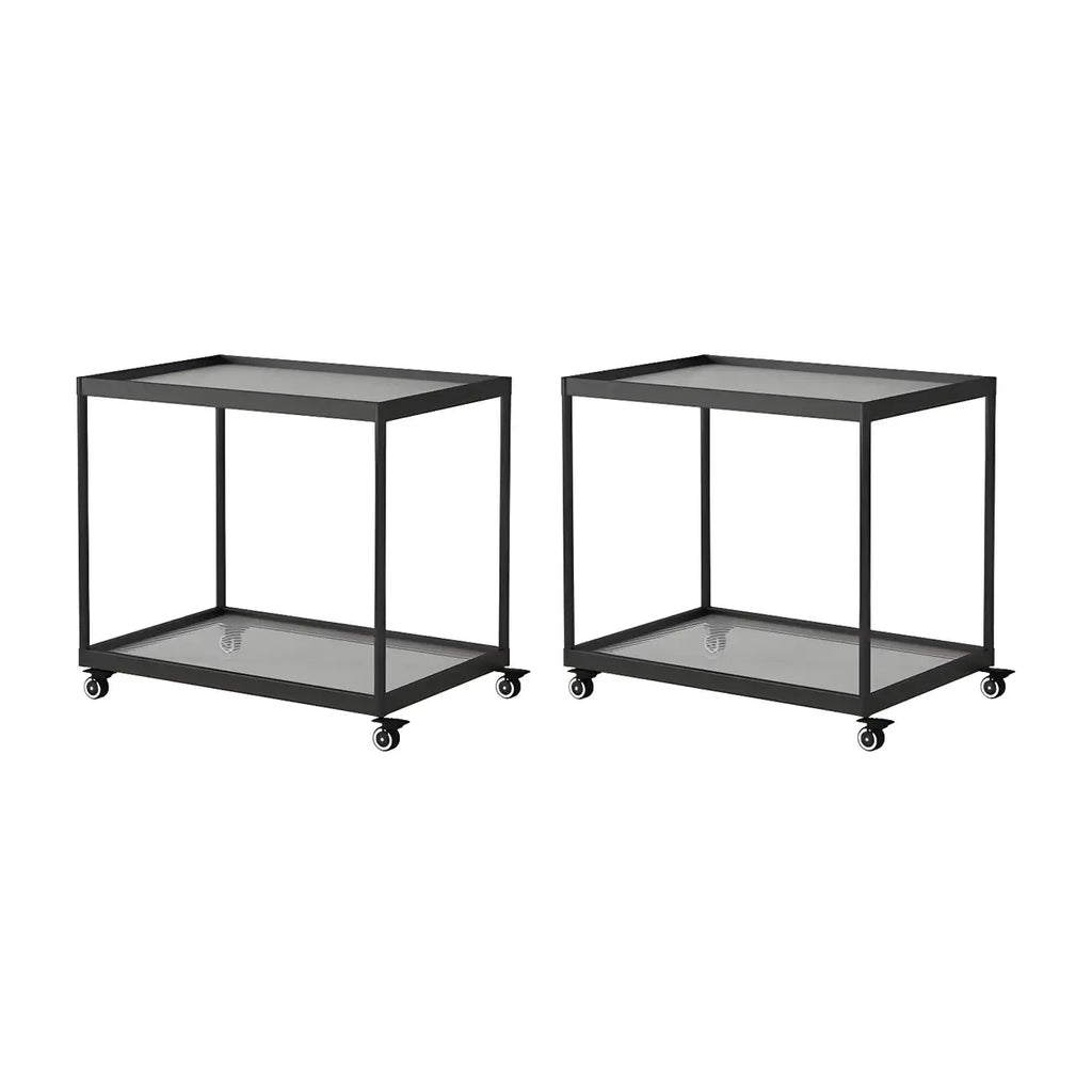 Gold Glass Rectangular Top Shelf Side Table on Wheels