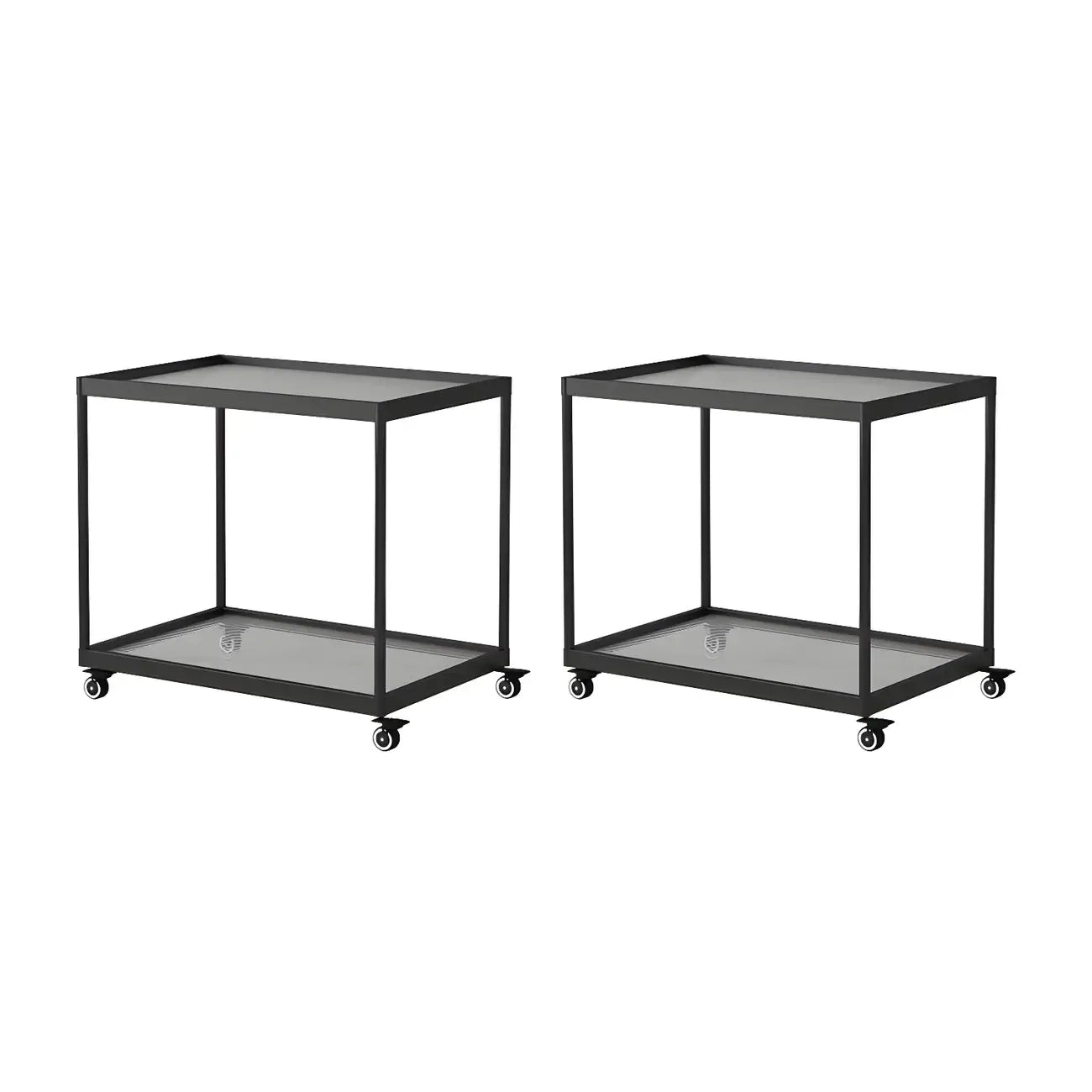 Gold Glass Rectangular Top Shelf Side Table on Wheels