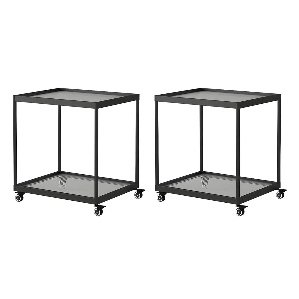 Gold Glass Rectangular Top Shelf Side Table on Wheels